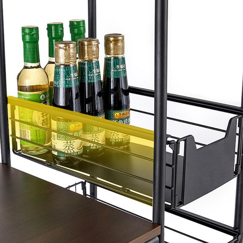 Kahverengi ve Siyah Metal MDF Tekerlekli 4 Katlı Çekmeceli Mutfak Rafı - 115x71x35 cm - 164065