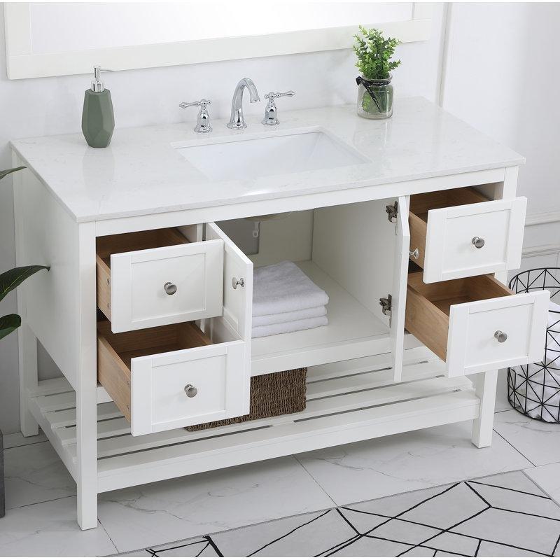 Kalakata Beyazı Suni Mermer Tezgahlı MDF Çekmeceli Ayaklı Banyo Lavabo Dolabı - 122 cm - 198618