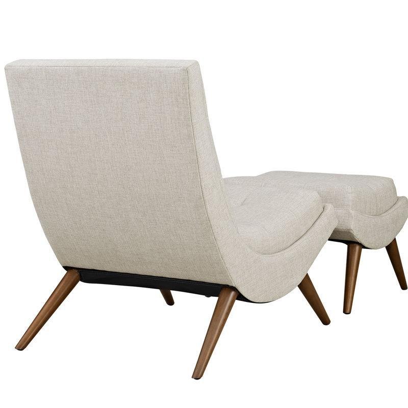 Kapitoneli Masif Ahşap Ayaklı Puflu Mid-Century Tekli Koltuk - 204118