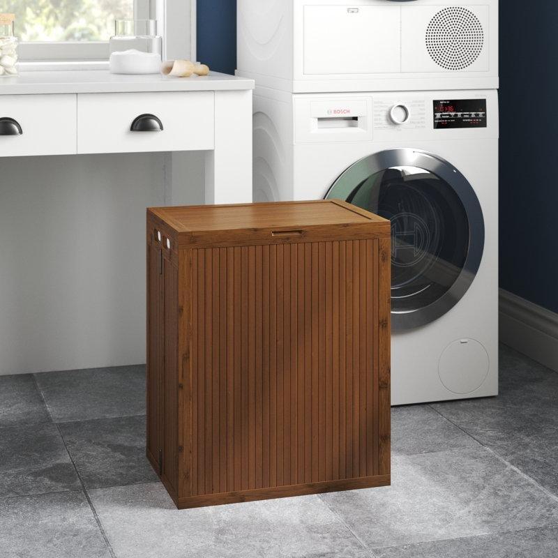 Karamel Bambu Katlanır Kapaklı Kulplu Çamaşır Sepeti - 60x51x35 cm - 187211