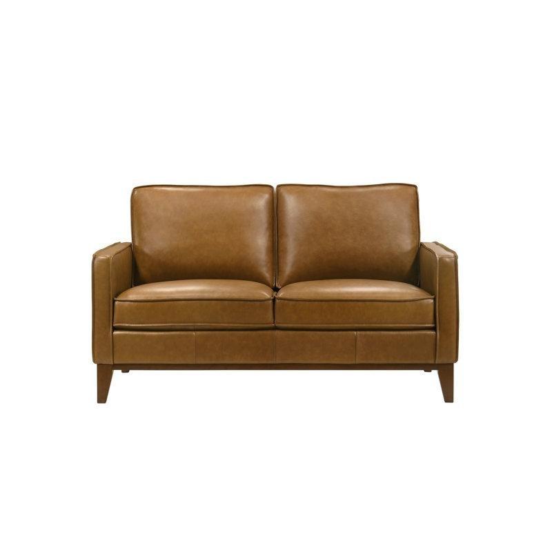 Karamel Kahverengi Deri Kare Kollu İkili Koltuk - 151x95x89 cm - 206352