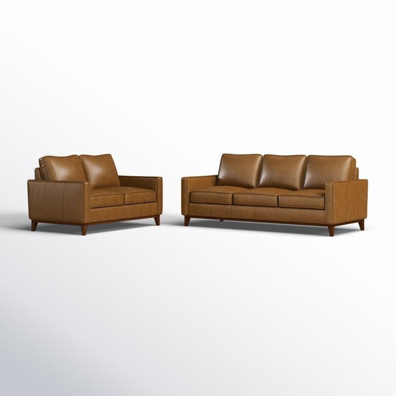 Karamel Kahverengi Hakiki Deri İkili Set Koltuk Takımı - 191698