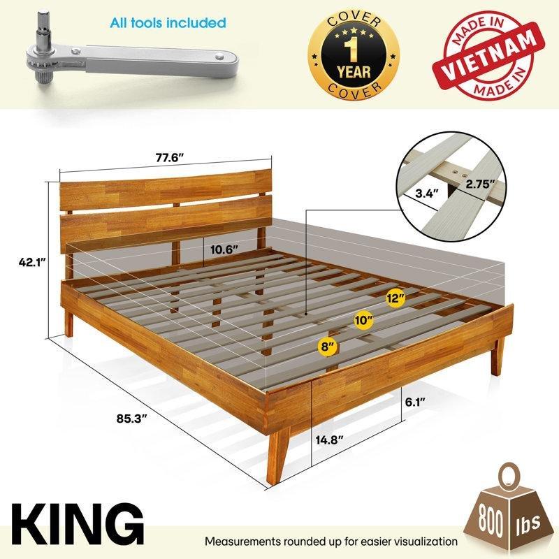 Karamel Masif Akasya Ağacı Yüksek Başlıklı Platform Bohem Karyola King Size - 181879