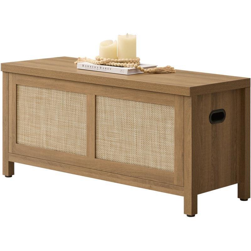 Karamel Meşe Rattan Detaylı Sandıklı Sırtlı Bohem Bench - 93 cm - 164218