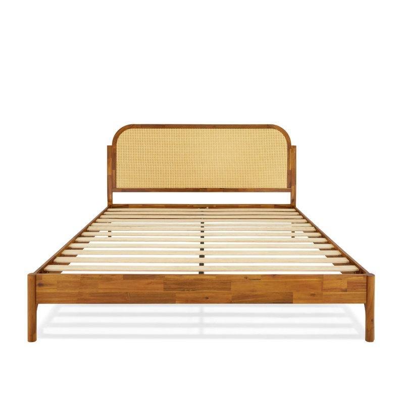 Karamel Rattan Başlıklı Masif Akasya Ağacı Platform Bohem Karyola - Queen Boy - 182306