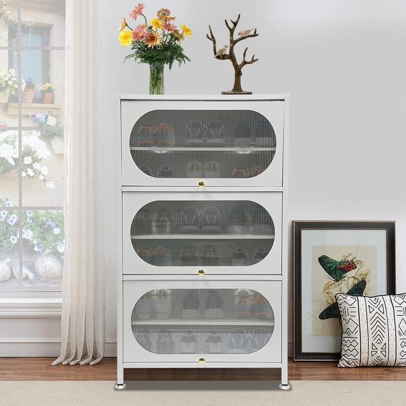 Karbon Çeliği 6 Raflı 3 Kapaklı Çekmeceli Ayakkabılık Dolap - 60x35x108 cm - 228917