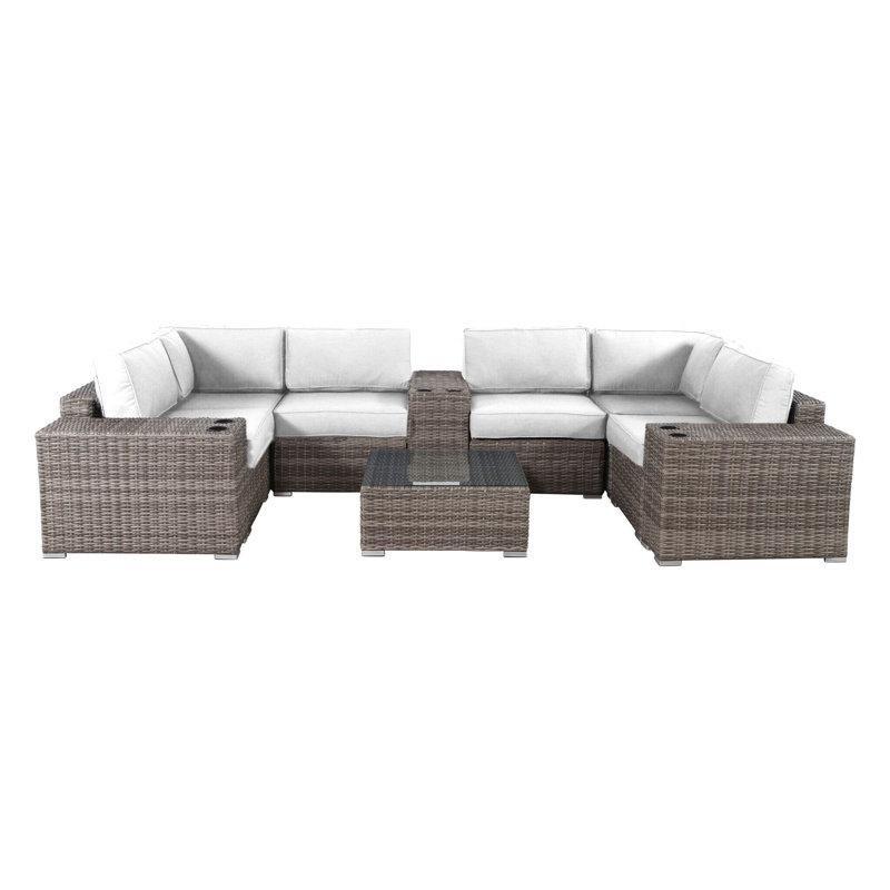 Karışık Gri Rattan Sunbrella Minderli 12 Parça Modüler Köşe Bahçe Takımı - 212910