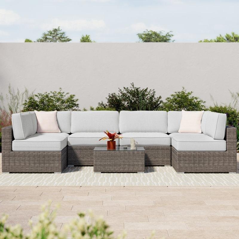 Karışık Gri Rattan Sunbrella Minderli Cam Tablalı Köşe Bahçe Takımı - 212433