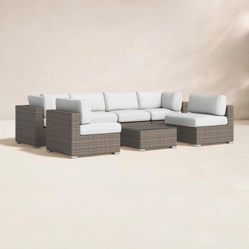 Karışık Gri Rattan Sunbrella Minderli Cam Tablalı Köşe Bahçe Takımı - 212433