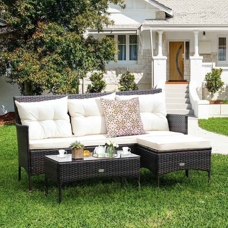 Karışık Kahverengi Rattan 4 Kişilik Minderli 3 Parça Bahçe Takımı - 210285
