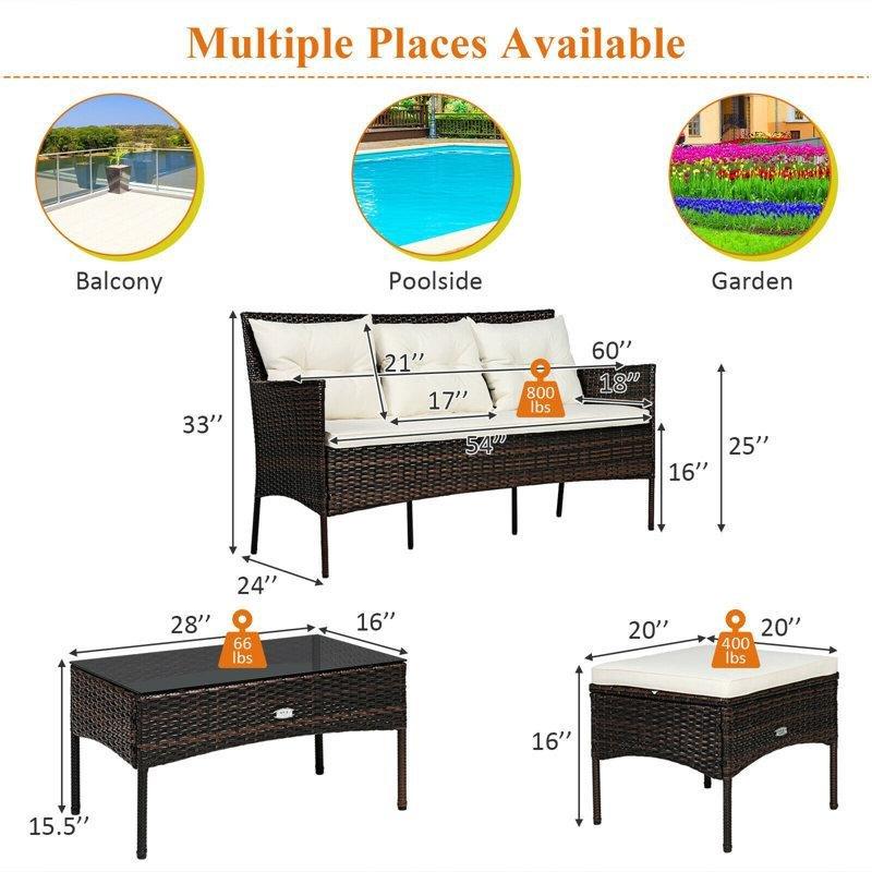 Karışık Kahverengi Rattan 4 Kişilik Minderli 3 Parça Bahçe Takımı - 210285