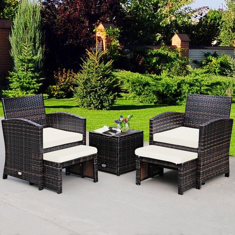 Karışık Kahverengi Rattan Minderli ve Puflu 2 Kişilik Bahçe Takımı - 209933