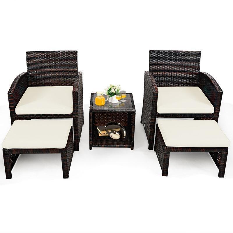 Karışık Kahverengi Rattan Minderli ve Puflu 2 Kişilik Bahçe Takımı - 209933