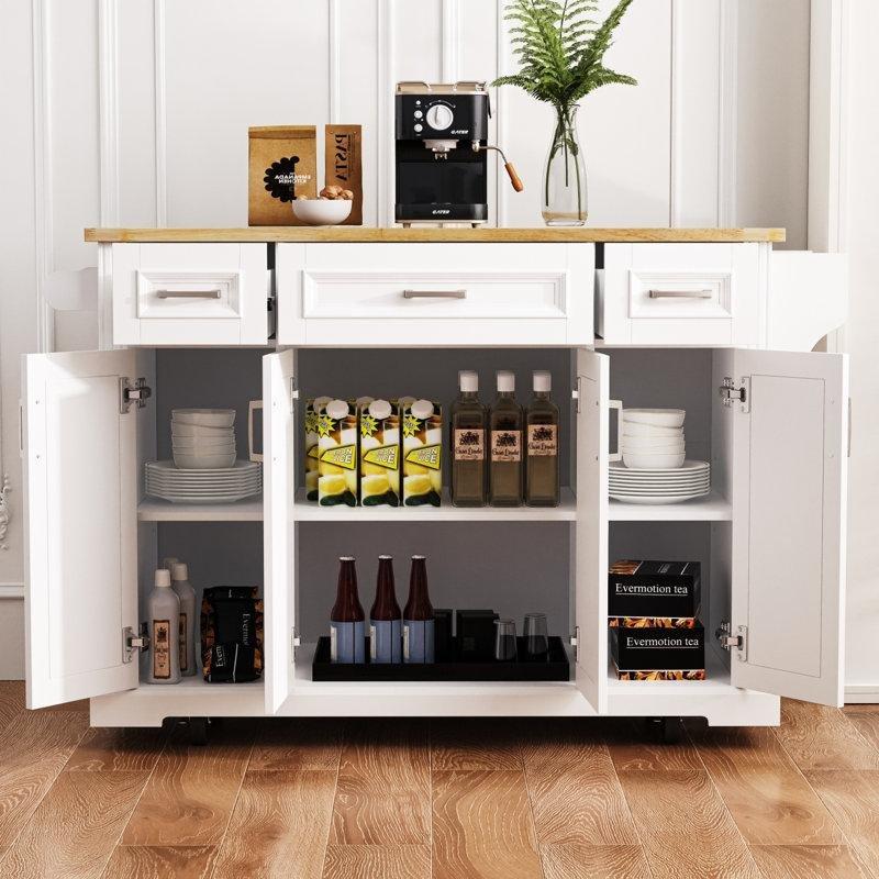 Kauçuk Ağacı Tablalı Tekerlekli ve Açılır Kapanır Mutfak Adası - 138 cm - 176801