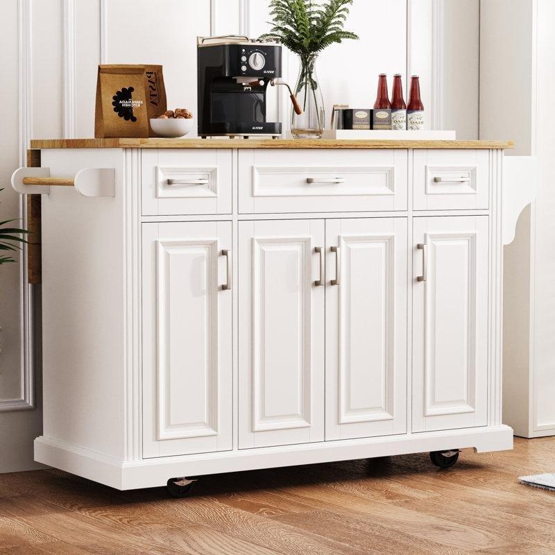 Kauçuk Ağacı Tablalı Tekerlekli ve Açılır Kapanır Mutfak Adası - 138 cm - 176801