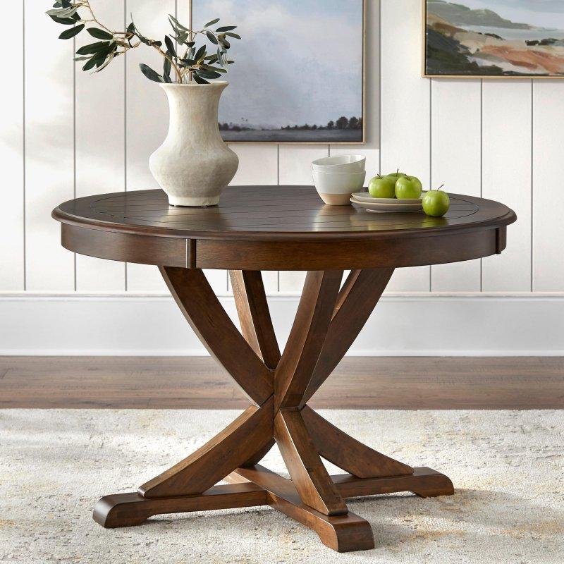 Kauçuk Ağacı X Ayaklı Yuvarlak Bohem Yemek Masası - 117 cm - 237845