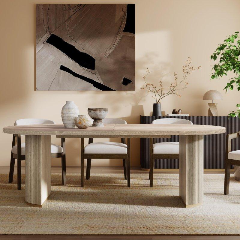 Kauçuk Ağacı Yivli Çift Ayaklı Oval Bohem Yemek Masası - 224x102 cm - 237970