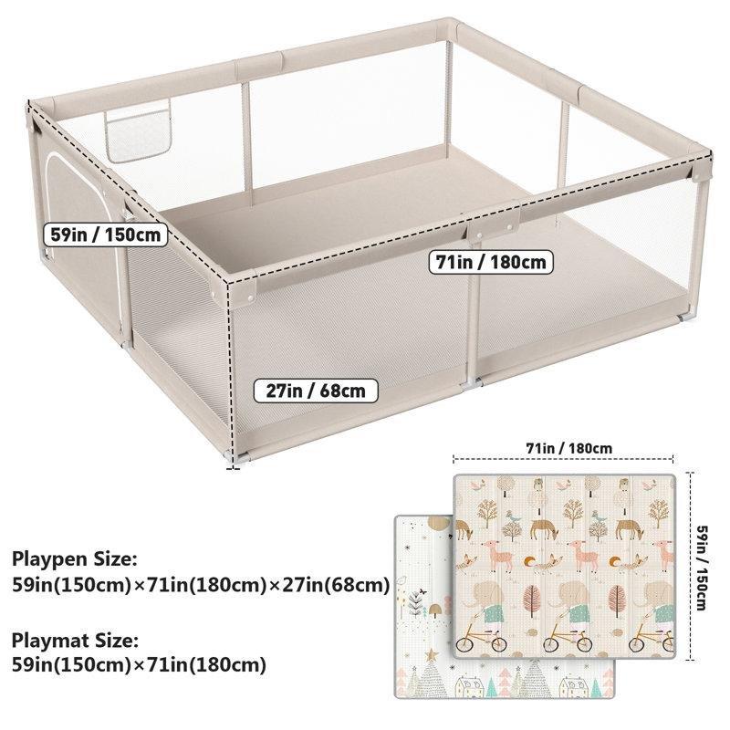 Kaymaz Tabanlı Fermuarlı Kapılı Fileli Metal Bebek Çocuk Oyun Alanı - 150x181 cm - 181595