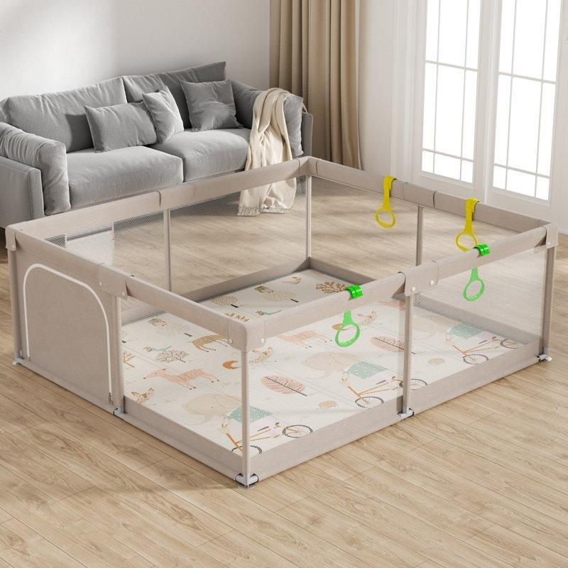 Kaymaz Tabanlı Fermuarlı Kapılı Fileli Metal Bebek Çocuk Oyun Alanı - 150x181 cm - 181595