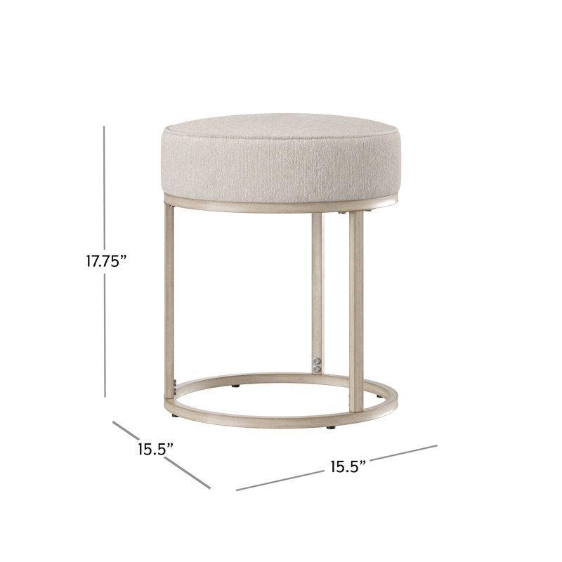 Kemik Beyazı Polyester Döşemeli Metal Yuvarlak Makyaj Masası Pufu - 233670