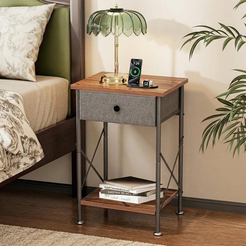Kenevir Grisi Metal Ayaklı Açık Raflı Kumaş Çekmeceli Komodin - 41x30x61 cm - 224024