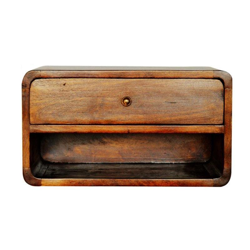 Kestane Rengi Masif Mango Ahşap Duvara Monte Çekmeceli Komodin - 45 cm - 224419