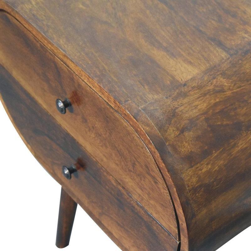 Kestane Rengi Masif Mango Ahşap İki Çekmeceli İskandinav Tarzı Yuvarlak Komodin - 55 cm - 223938