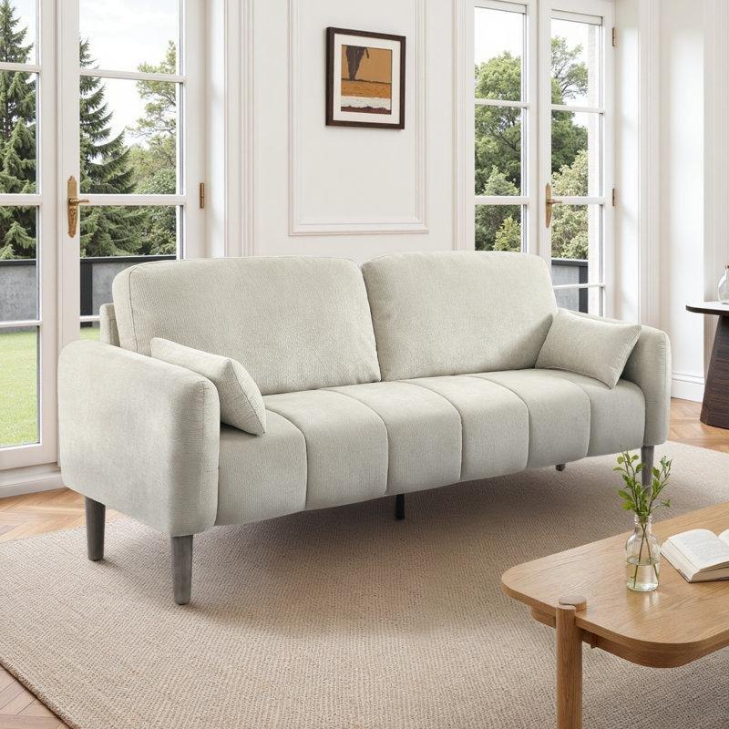 Keten Dokulu Masif Ahşap Dikey Dikişli İkili Koltuk - 176 cm - 208136