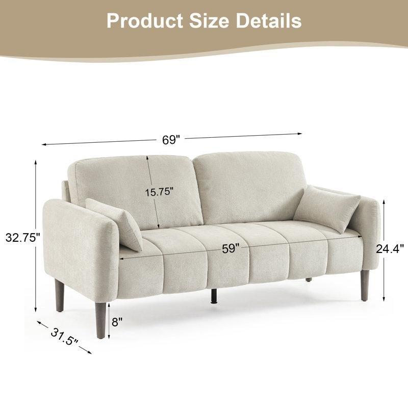 Keten Dokulu Masif Ahşap Dikey Dikişli İkili Koltuk - 176 cm - 208136