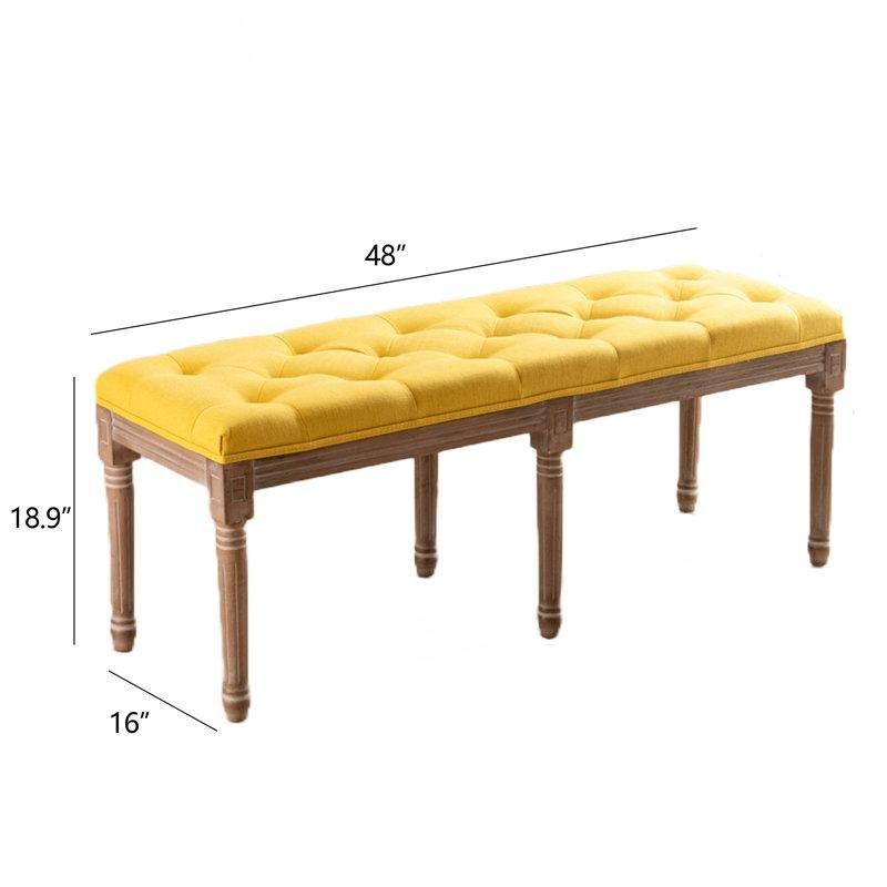 Keten Kapitoneli Masif Ahşap Oymalı Tornalı Ayaklı Bench - 122 cm - 164410