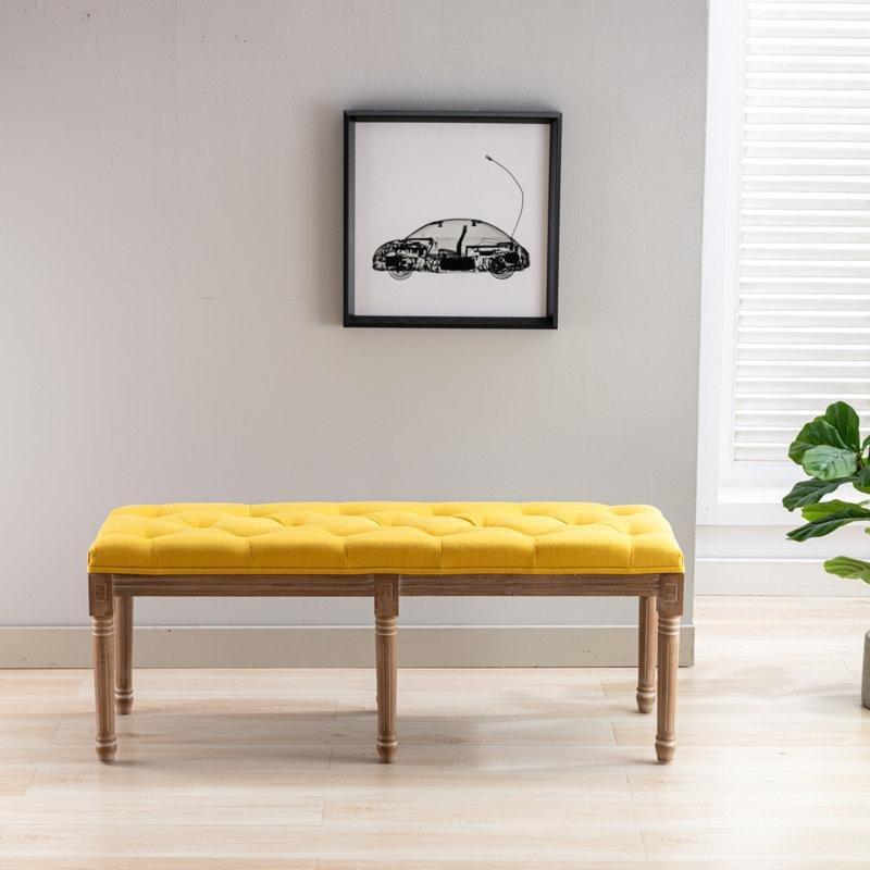 Keten Kapitoneli Masif Ahşap Oymalı Tornalı Ayaklı Bench - 122 cm - 164410