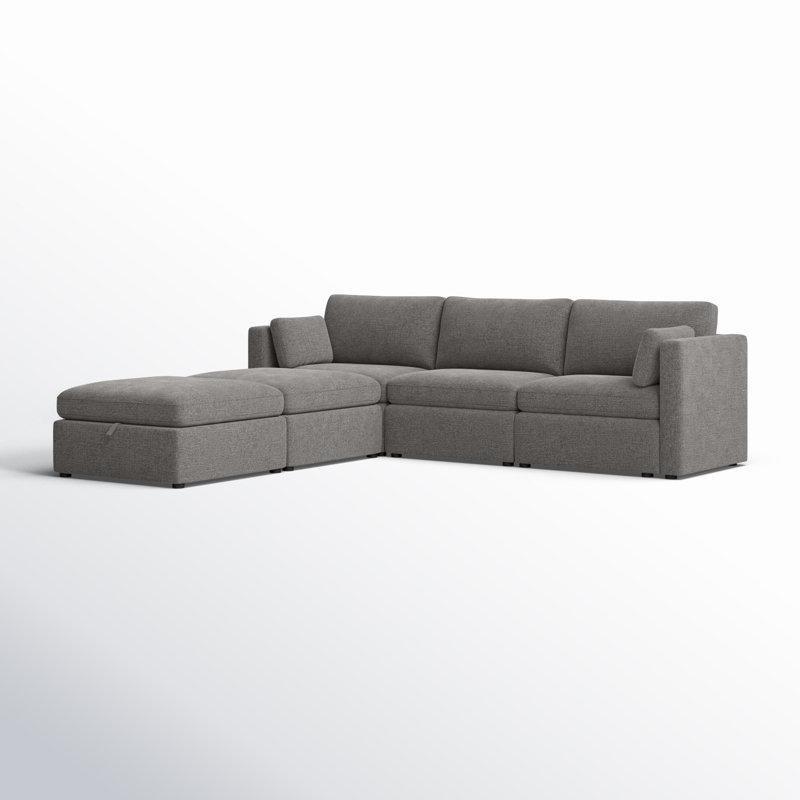 Keten Karışımı Kumaş 5 Parça Modüler 2 Puflu U Köşe Koltuk Takımı - 286 cm - 194445
