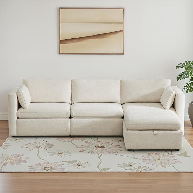 Keten Karışımı Kumaş Modüler Yönü Değiştirilebilir 4 Parça Köşe Koltuk Takımı - 286 cm - 194619