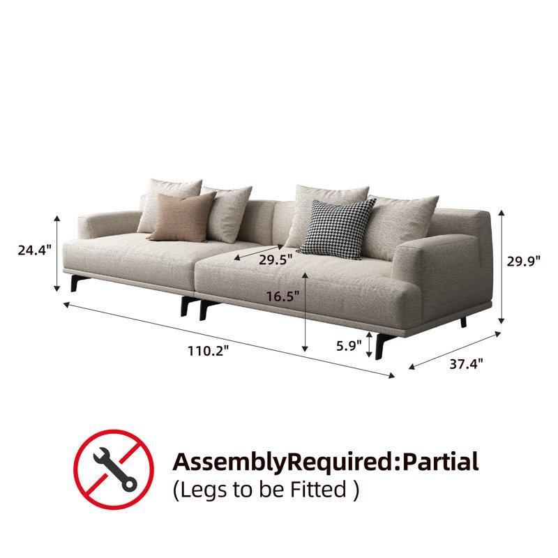 Keten Karışımı Kumaş Siyah Metal Ayaklı Masif Ahşap İskeletli Koltuk - 280 cm - 197011