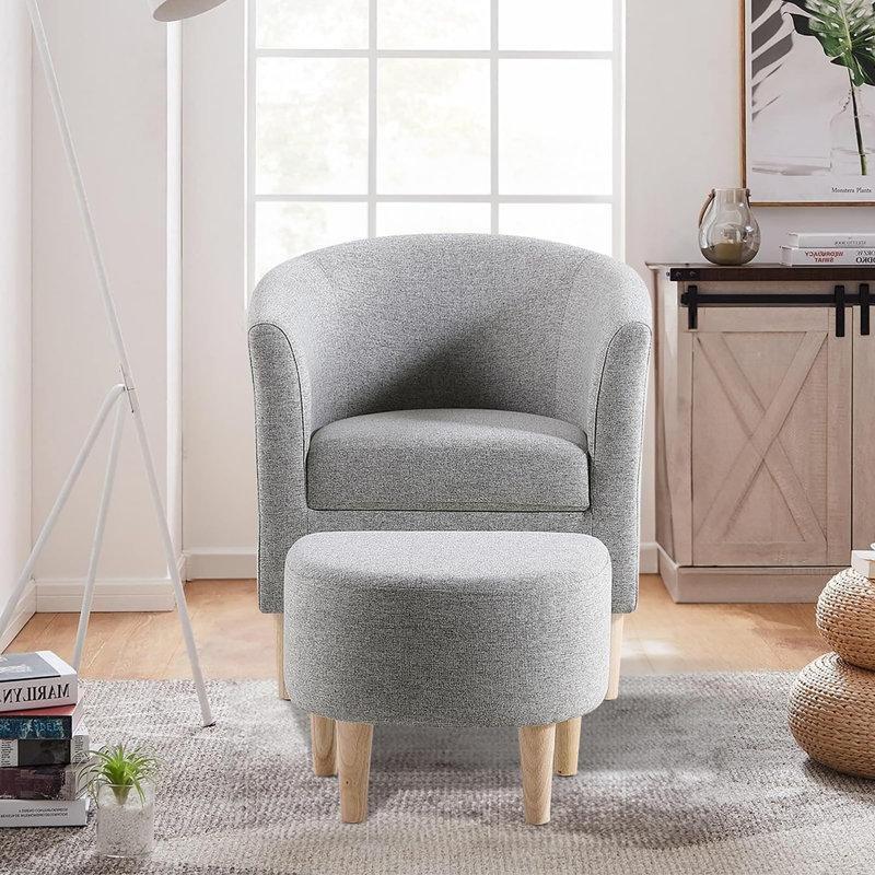 Keten Karışımı Masif Ahşap Puflu Fıçı Tasarım Tekli Koltuk - 69 cm - 203870