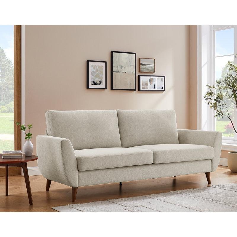 Keten Karışımlı Kumaş Masif Ahşap Ayaklı Dışa Açılan Kolçaklı 3 Kişilik Koltuk - 216 cm - 196747