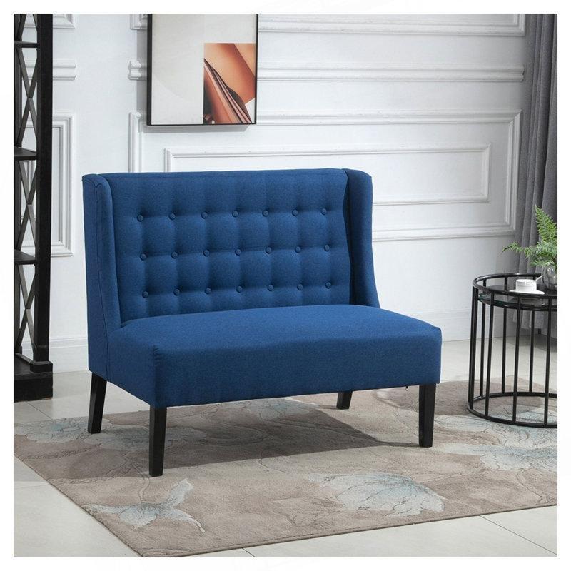 Keten Karışımlı Masif Ahşap Kolçaksız Kapitoneli İkili Koltuk - 110 cm - 207307