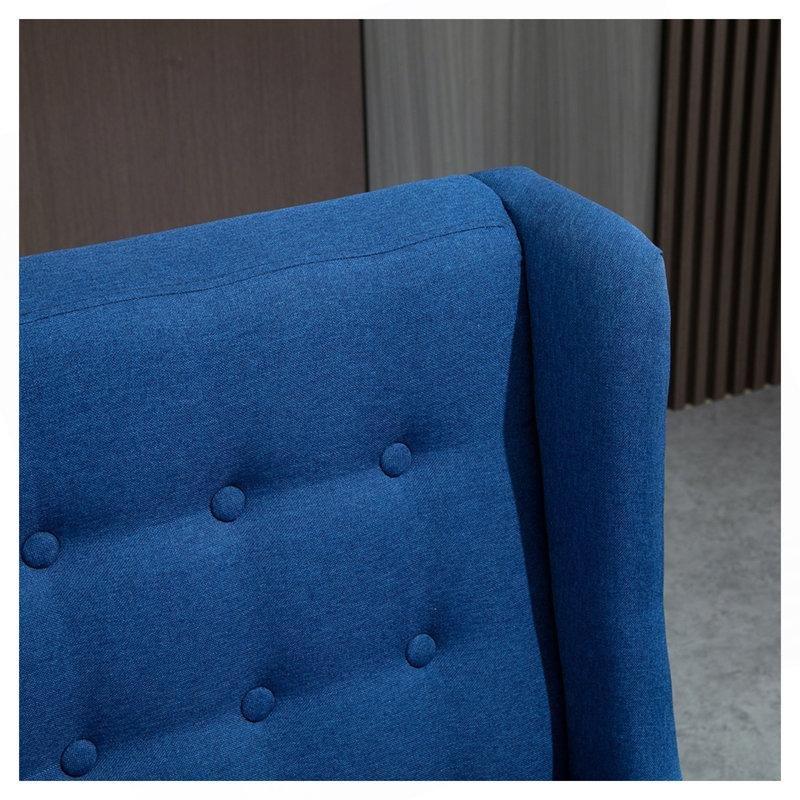 Keten Karışımlı Masif Ahşap Kolçaksız Kapitoneli İkili Koltuk - 110 cm - 207307