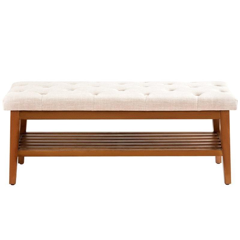 Keten Kayın Ahşap Ayakkabı Raflı Kapitoneli Bench - 112 cm - 164557