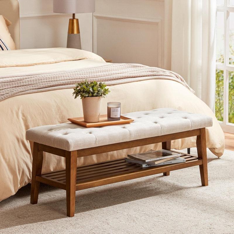 Keten Kayın Ahşap Ayakkabı Raflı Kapitoneli Bench - 112 cm - 164557