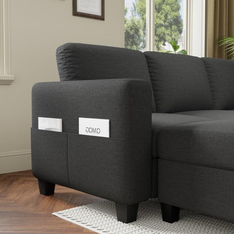 Keten Kumaş Depolama Alanlı Puflu L Koltuk - 199 cm - 196461