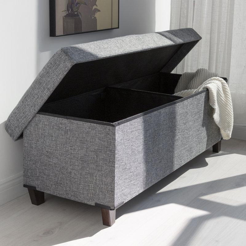 Keten Kumaş Döşemeli Masif Ceviz Ayaklı Sandıklı Bench - 110 cm - 164545