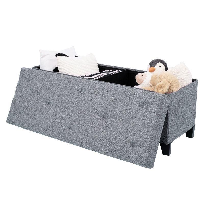 Keten Kumaş Döşemeli Masif Ceviz Ayaklı Sandıklı Bench - 110 cm - 164545