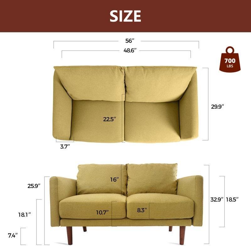 Keten Kumaş Kare Kolçaklı Ahşap Ayaklı İkili Koltuk - 143 cm - 196019