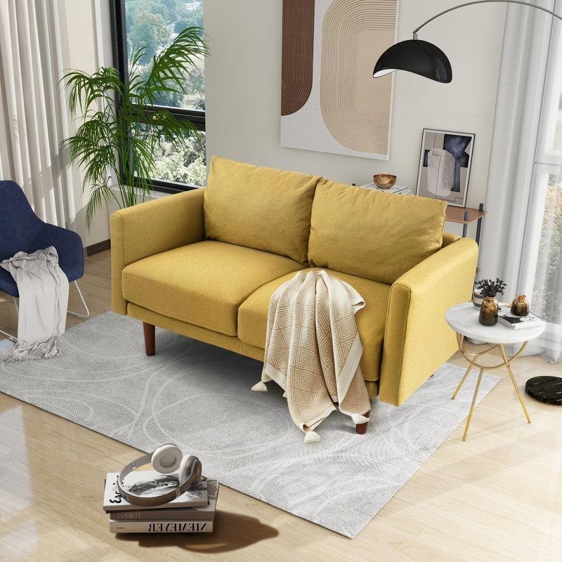 Keten Kumaş Kare Kolçaklı Ahşap Ayaklı İkili Koltuk - 143 cm - 196019