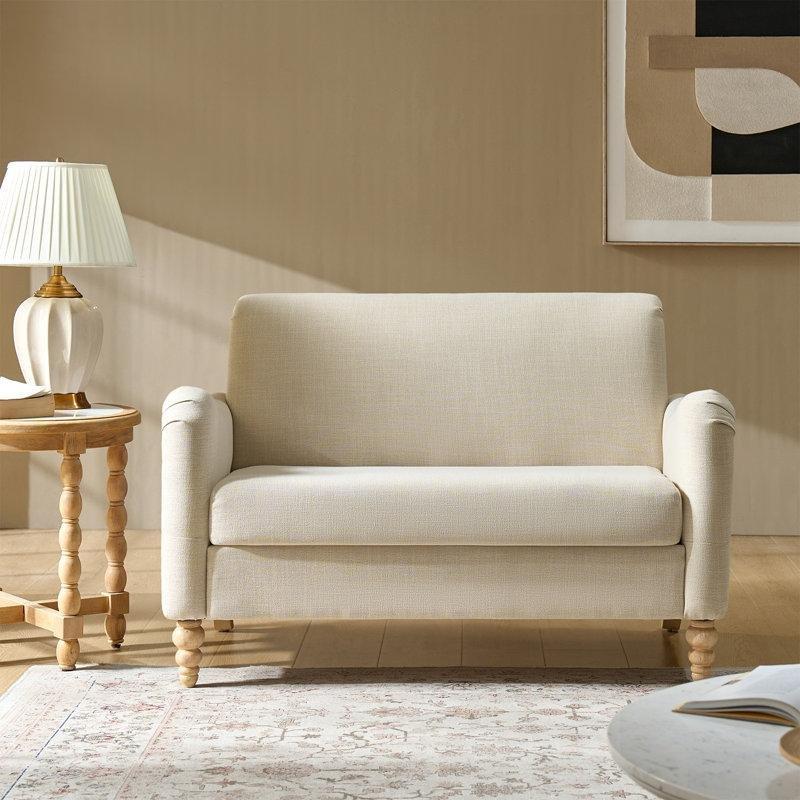 Keten Kumaş Masif Ahşap Ayaklı Kır Evi Stili İkili Koltuk - 129 cm - 197515