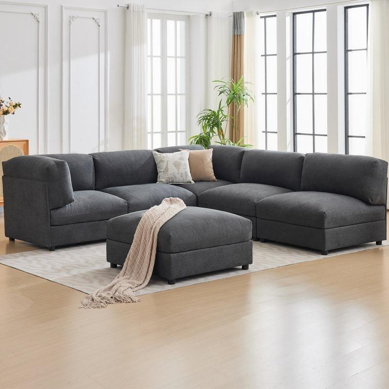 Keten Kumaş Modüler Yataklı 6 Kişilik Köşe Koltuk Takımı - 280 cm - 195088