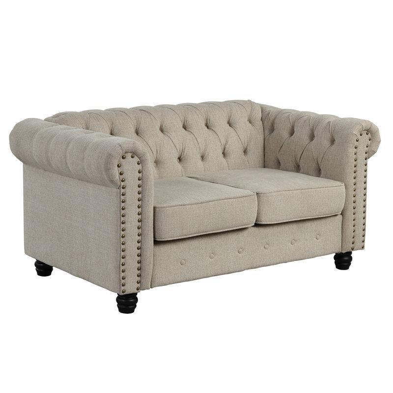 Keten Masif Ahşap Kapitoneli Chesterfield İkili Koltuk - 153 cm - 207195