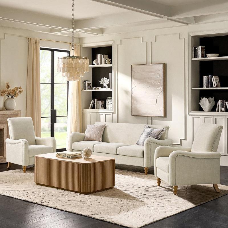 Keten Rengi Masif Ahşap Tornalı Ayaklı 3 Parça Kır Evi Tarzı Koltuk Takımı - 192039