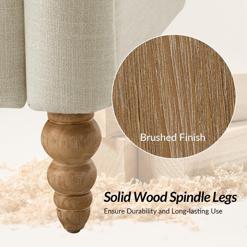 Keten Rengi Polyester Kumaş Kıvrımlı Kolçaklı Masif Ahşap İğ Ayaklı Kır Evi Koltuk Takımı - 191585